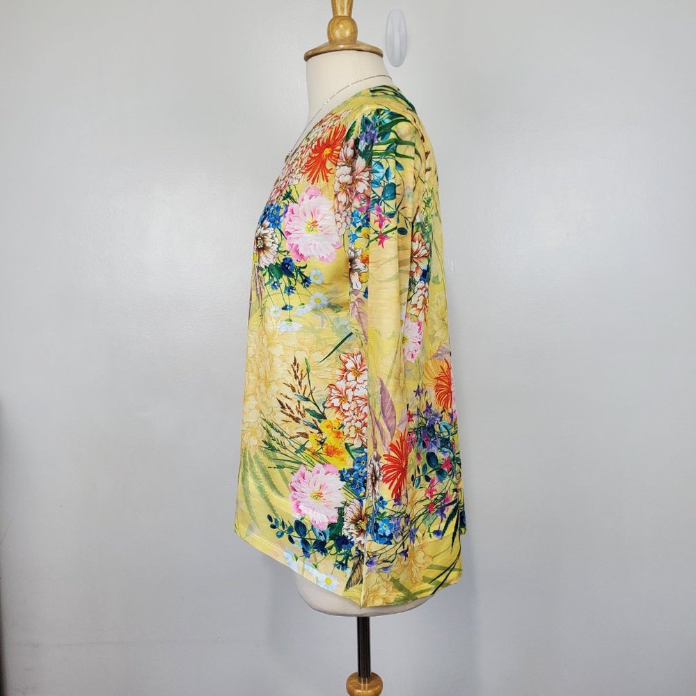 Concepts Beautiful Cheerful Garden Floral Bling V-Neck Top, NWOT, Size L (12-14) - Picture 7 of 16